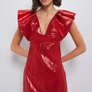 Tuckernuck Hyacinth House Shimmery Red Deep V Dress